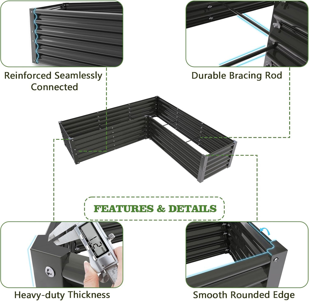 A ANLEOLIFE 8-Pack 6X3X1.5ft & 74x74x18 in Deep Root Galvanized Raised Garden Beds Outdoor for Planting Vegetables Flowers Herb, Quartz Grey