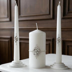 Unity Candle Set - Wedding Ceremony & Reception – 6” Pillar & Two 10” Taper Candles – Long Burning Unity Candles for Marriage Ritual – Handmade in USA –White|Cristal|Classic