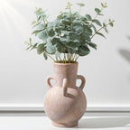 Beige Vintage Terracotta Ceramic Vase with Handles, Rustic Pottery Tulip Vase for Cottage Core Home Mantle Decor, Large Bulk Flower Vases Farmhouse Table Centerpieces, Jarrones Decorativos para Sala
