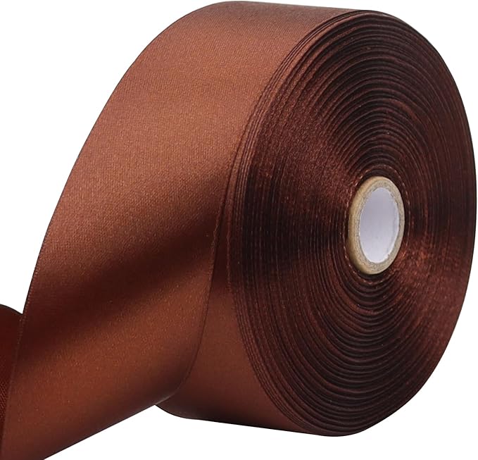 Brown Solid Satin Ribbon 1-1/2 Inch 50 Yards Solid Polyester Fabric Ribbon for Gift Wrapping Wedding Christmas Baby Shower Birthday Party Decoration Handmade Immortal Flower Craft