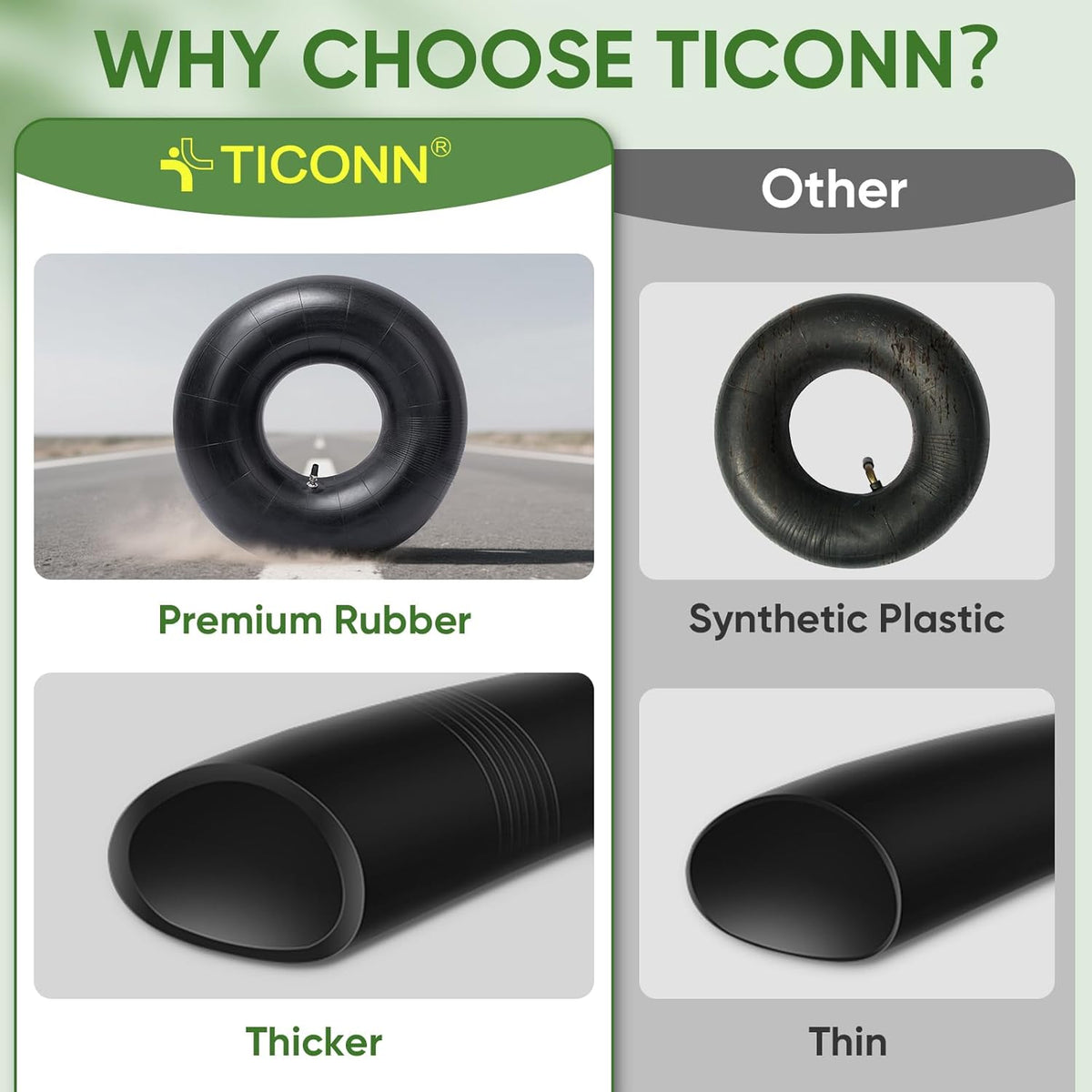 TICONN 4.10/3.50-4 Tire Inner Tube, 2 Pack Inner Tire Tube for Wheelbarrow Tires, Replacement Tube with TR-87 Bent Valve Stem for Wheelbarrows, Mowers, Hand Trucks, ATVs