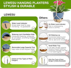LEWESU Set of 2 Hanging Planters for Indoor Plants with Self Watering Includes Hanging Pots and 2 Types Plant Hangers, Outdoor Hanging Baskets Holder for Home Garden, 10 Inch Aegean Blue