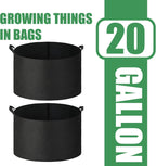 2-Pack 20 Gallon Fabric Grow Bags with Handle, Heavy Duty 300G Thickened Nonwoven with Handles and Reusable, Suitable for Garden Vegetables,Fruits and Flowers(Black)