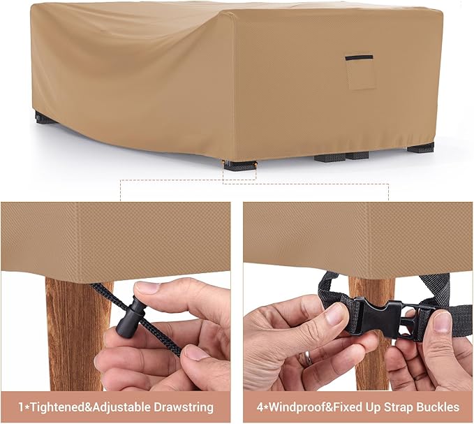 Mrrihand Heavy Duty Patio Furniture Covers, Outdoor Furniture Covers Waterproof Sectional Sofa Set , Patio Table and Chair Set Cover 90"L×62"W×28"H,Brown