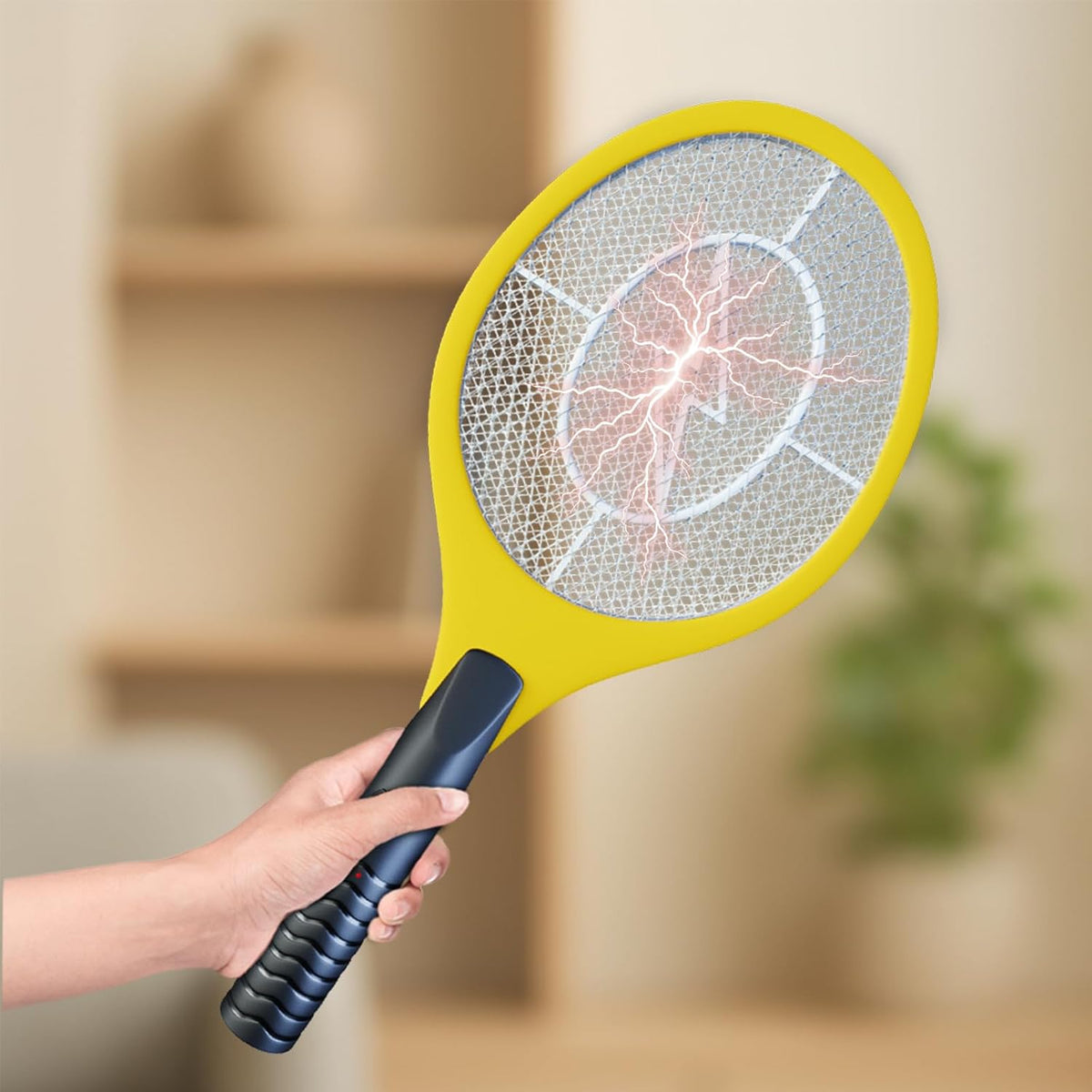 Bug Zapper 18" Electric Fly & Mosquito Swatter Racket - Outdoor/Indoor Killer for Flies, Battery-Operated Tennis Killing Zap, 3000 Volts Electronic Catcher, 2 AA Batteries Included - Yellow