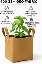 Square Geo Fabric Grow Bag 400 GSM Durable Breathable UV Resistant Reusable Plant Container for Herbs, Vegetables Flowers Space Saving Gardening Pack of 2 (Green, 15 inch) (Camel)