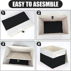 Large 22 Quart Linen Fabric Foldable Storage Bin Cube Organizer Basket with Flip-Top Lid & Handles, Clothes Blanket Box for Home, Office, Closet, Black & White, 4 Pack 14.6 x 9.5 x 9.5