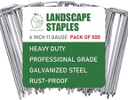 500 Pack Landscape Staples 6 Inches 11 Gauge Stakes, Galvanized Garden Stakes U-Shaped Pins and Landscaping Staples for Sod Anchoring Landscape Fabric Irrigation Tubing(500pack-N)