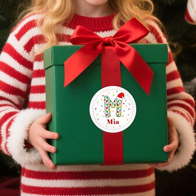 callie moment Personalized Christmas Stickers, Custom Name Waterproof Christmas Gift Tags for Gift Box Holiday Decorations, Stockings, Party Favors (Santa Hat Initial 2)