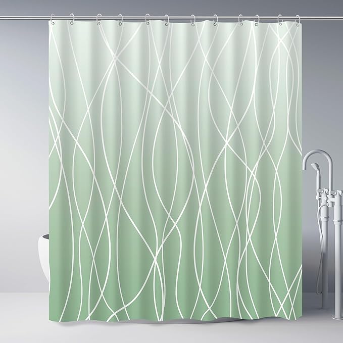 Punkray Ombre Green Striped Polyester Shower Curtain for Bathroom with Hooks, Shower Curtains for Bathroom, Waterproof Bath Accessories Hotel Style - Machine Washable 72 x 72