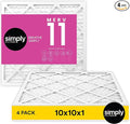 Simply 10x10x1 Air Filter, MERV 11, 4 Pack, For Home AC Furnace & HVAC (Actual Size: 9.75"x9.75"x0.75") DUST, Pet, & Allergy Control