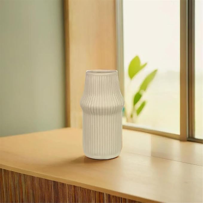 Young's Inc Textured Stoneware Vase with Ribbed Design – Modern Organic Decorative Flower Vase for Table Centerpiece, Shelf, or Mantel, 7” Tall