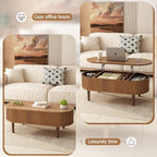 Ludatido 39 Inch Lift Top Coffee Table with 3 Storage for Living Room, Oval Coffee Table with Hidden Compartment, Fully Wooden Center Easy to Assembled for Home Living Room Office Brown
