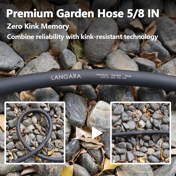 Heavy Duty Premium Garden Hose 75ft x 5/8", 300PSI Working, 1000PSI Burst, Hybrid Rubber Water Hose with Transparent Swivel Handle - Hot/Cold Water - Five Layered Braiding with Brass fittings (Black)