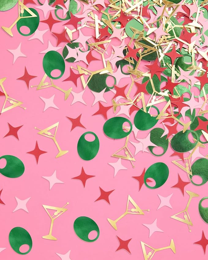xo, Fetti Martini and Olive Confetti - 200 pcs | Cocktail Bachelorette Decoration, Tini Bit Older Birthday Party Tablescape, Extra Dirty Dinner Setting, Casino Bach Decor