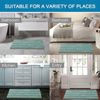 H.VERSAILTEX Bath Rugs for Bathroom Non Slip Bath Mats Extra Thick Chenille Striped Rug 20" x 32" Absorbent Non Skid Fluffy Soft Shaggy Washable Plush Mat for Indoor, Bath Room, Tub - Eggshell Blue
