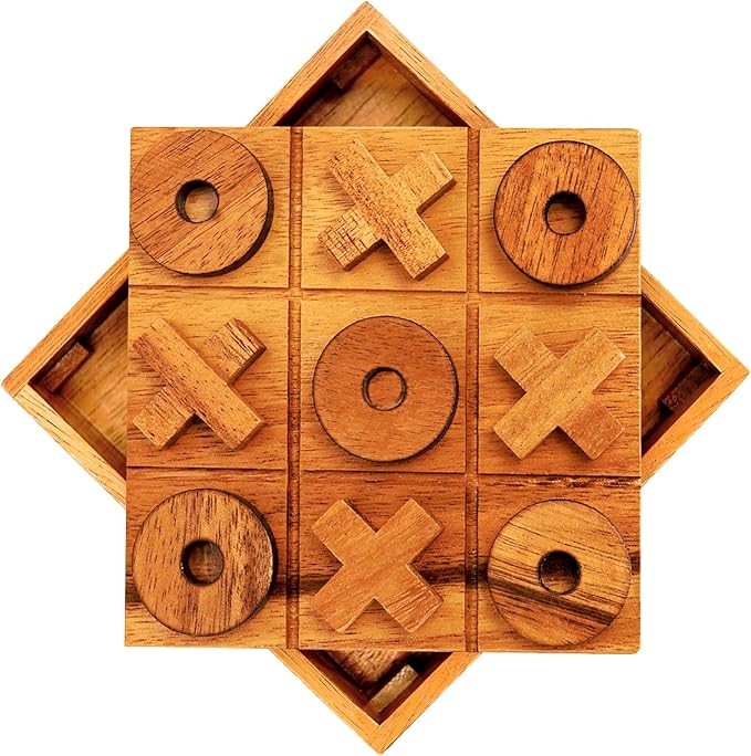 BSIRI Wooden Tic Tac Toe Game - Brain Teaser Puzzles for Adults and Unique Gifts for Kids, Coffee Table Decor Living Room Decor Modern Wood Decor, Classic Board Games for Family (5.5 Inch)