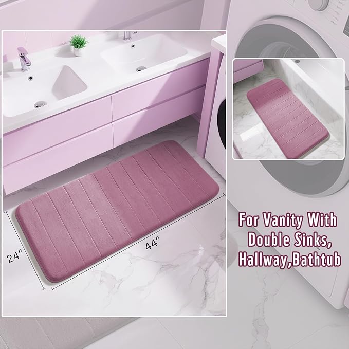 Yimobra Long Bath Mat 44"x24", Super Soft Quick Dry Memory Foam Bathroom Rug, Water Absorbent, Non Slip Backing Machine Washable for Tub Shower, Thick Comfort Support, Mauve