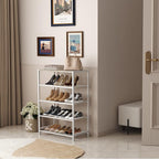 HOMEFORT 5-Tier Shoe Rack, Storage Shelf, Industrial Tower, Narrow Organizer for Closet Entryway, Small Table With Durable Metal Shelves, White Oak