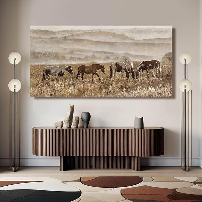 VAYIMDH Landscape Wall Art Print Animal Canvas Wall Picture Wall Decorations for Bedroom 24"x48" Beige and Gold Hanging Art Posters for Office