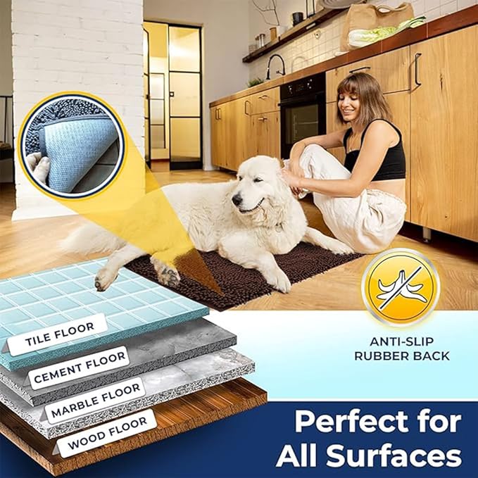 Muddy Mat Chenille Bathroom Rugs Quick Dry Microfiber Mats Non Slip Washable, Extra Thick, Soft and Highly Absorbent Bath Mats for Bathroom, Kitchen, and Shower Floor - Brown Small 28"X18"