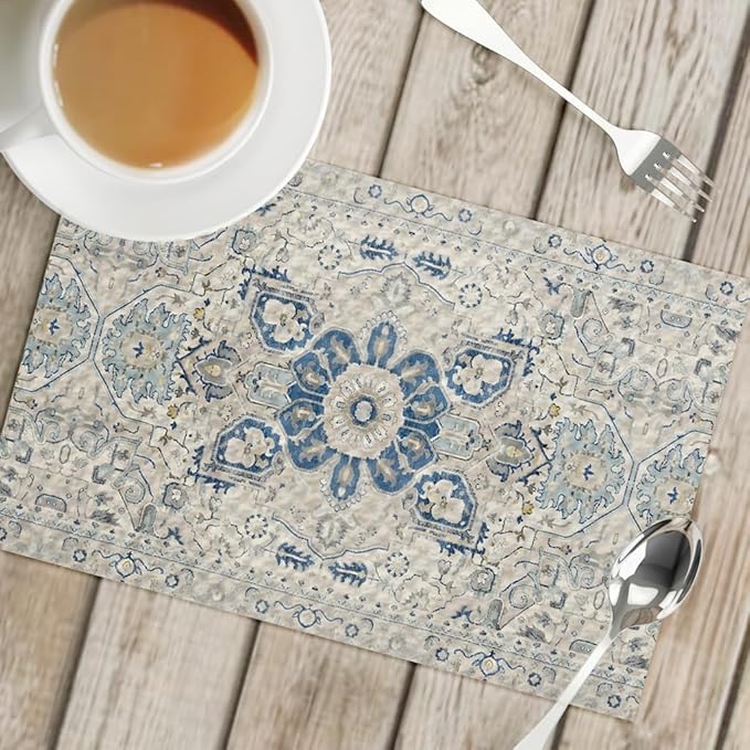 Snycler Table Runner Boho Table Runners Vintage Elegant Farmhouse Table Center Linen Decor for Home Dining Party Entrance (12x18 Inch ,Set of 4) Boho-White