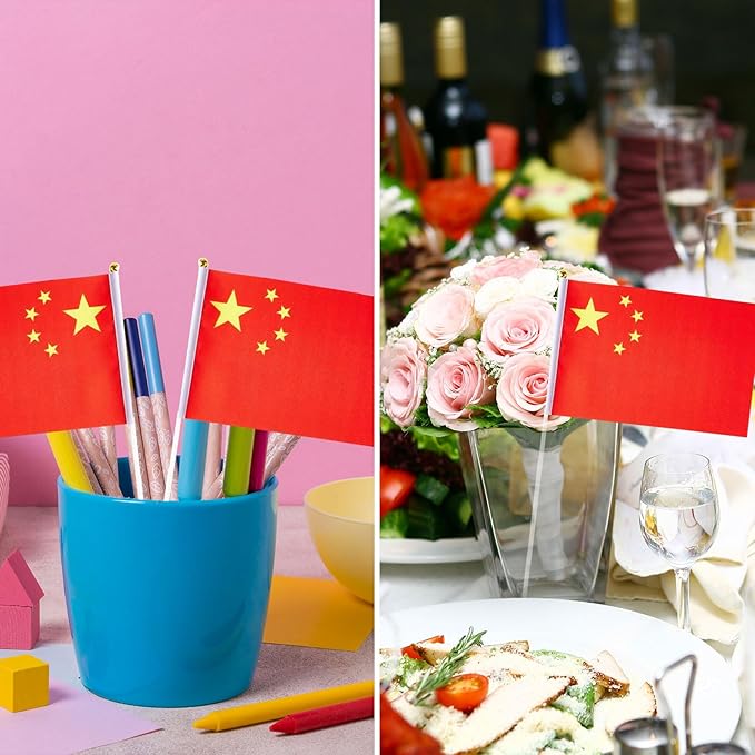 China Flag Chinese Flag, Small Mini Handheld China Flags on Stick, Ideal for Party Parades Sports Events Patriotic Festival Decorations