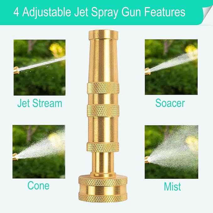 Solid Brass Heavy Duty Adjustable Twist Hose Nozzle,CM CUMIZON Jet Sweeper Nozzle, High Pressure Hose Nozzle with On-Off Valve, Leak-Free Operation 3/4" GHT Connector 3 Pack