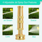 Solid Brass Heavy Duty Adjustable Twist Hose Nozzle,CM CUMIZON Jet Sweeper Nozzle, High Pressure Hose Nozzle with On-Off Valve, Leak-Free Operation 3/4" GHT Connector 3 Pack