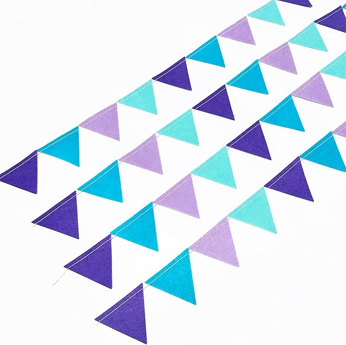 Mermaid Party Decorations Purple Teal Felt Hanging Triangle Mini Bunting Pennant Banner Flag for Birthday Wedding Baby Shower Bachelorette Little Mermaid Under The Sea Party Classroom Nursery Decor