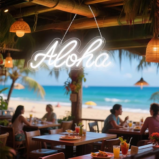 Aloha Neon Light Aloha Cold White Neon Sign for Wall Decor, 15"x5.9" LED Neon Art Decorative Lights with Dimmer Switch USB Operated for Home, Bar Club Wedding and Party Decor, Christmas, Birthday Gift