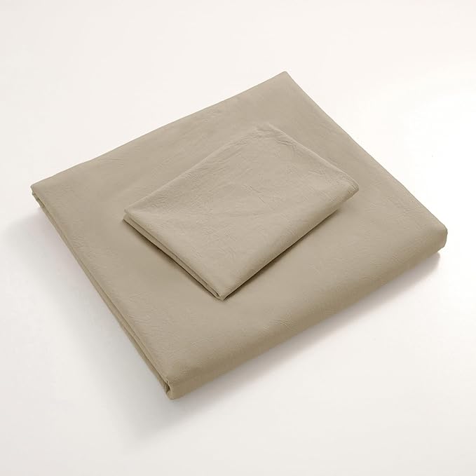JIYUAN 100% Washed Cotton Duvet Cover Set 2 Pieces Twin, 1 Duvet Cover 68x90 Inches(Comforter Not Included) and 1 Pillowcases,Linen Feel Bedding Set Comfy and Breathable,Khaki