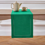Solino Home Linen Hemstitch Table Runner 108 Inches Long - 100% Pure Linen Emerald Green Table Runner 14 x 108 Inch for Christmas - Classic Hemstitch