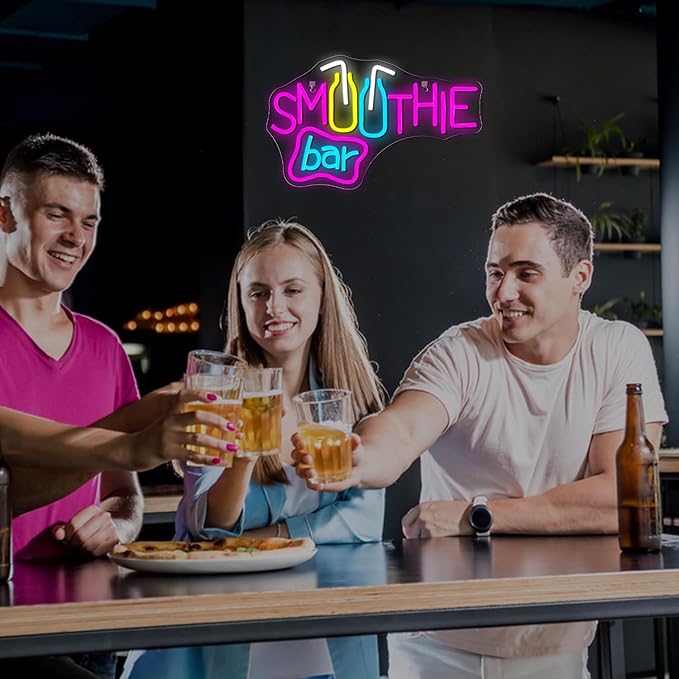 Looklight Smoothie Bar Neon Sign,Words Neon Signs for Wall Decor,Pink Letter Dimmable LED Neon Light Bar Sign,USB Light Up Signs for Store Beverage Cool Smoothie Bar Shop