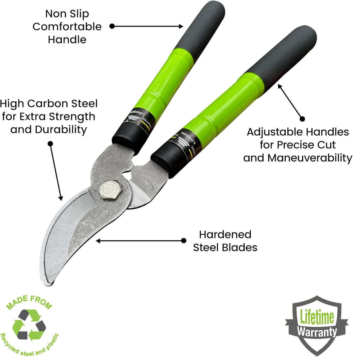 Garden Guru Bypass Loppers Tree Trimmer Clipper w/Telescopic Handle 15–22" - High Carbon Steel Blade Gardening Loppers Pruning Shear - Comfort Grip Handles – Branch Cutter (4 Pack)