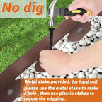 Landscape Edging Border, Plastic Edging for Landscaping, Garden Edging Border,Lawn Edging,Garden Borders,Flower Bed Edging no dig,Rubberific Landscape Edging, (Plastic Stakes, Brown-66Feet)