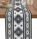 Aztec Southwest Cotton Linen Table Runner for Dining Kitchen, Wedding Outdoor Party Tablerunners Decoration, Boho Ethnic Tribes Vintage Grey Dresser Scarf Coffee Tablecloth Runners 13x90 Inches