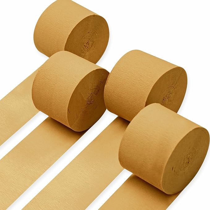PartyWoo Light Brown Crepe Paper Streamers 4pcs 328ft Pack of Nude Boho Neutral Crepe Paper Streamers for Birthday Baby Shower Wedding Graduation Anniversary Woodland Jungle Theme Party Decorations