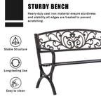 MFSTUDIO 50 Inches Outdoor Garden Bench Cast Iron Metal Frame Floral Bronze