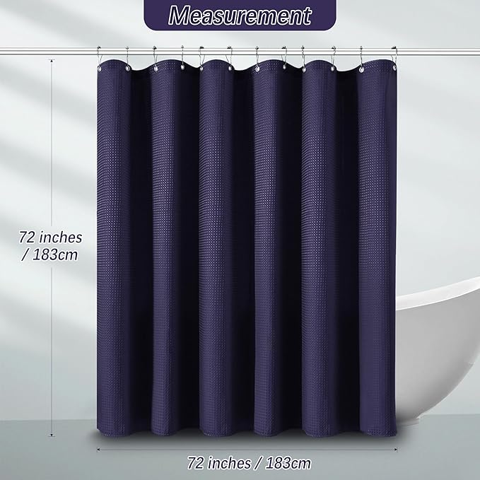 Purple Shower Curtain - Waffle Weave Fabric Heavy Duty Shower Curtain for Bathroom, Water Repellent Weighted 256GSM Hotel Quality Machine Washable Bath Curtains with 12 Hooks, 72Wx72H