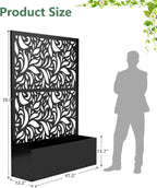 Metal Planter Box with Trellis,70.9"x47.2"x15.7" Raised Garden Bed with Drainage Holes, Privacy Planters for Outdoor Garden Bed for Climbing Plants,Vegetables,and Vines, Black-Flower