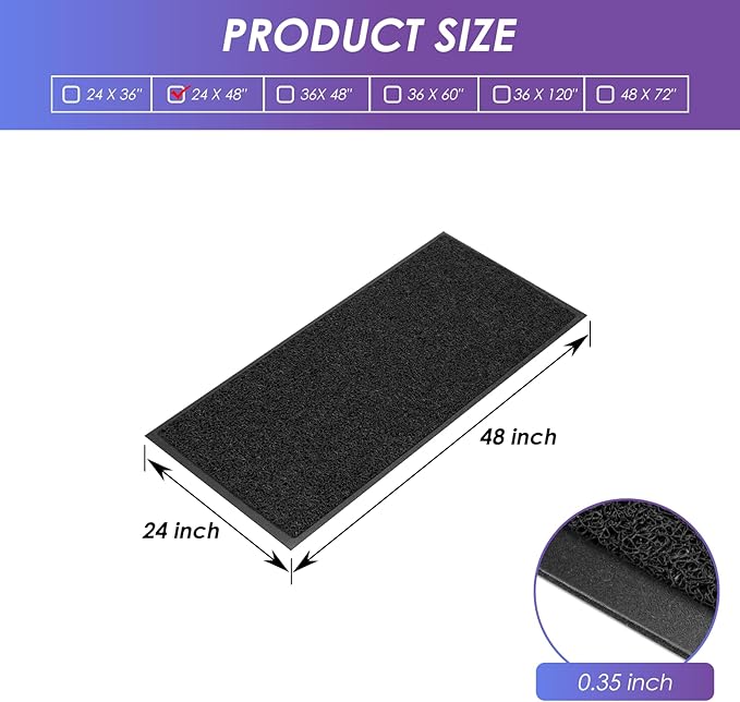 Kuyal Door Mat, 2'x4' Indoor Outdoor Entrance Mat to Trap Dirt and Moisture, Non Slip Waterproof Outdoor Mats, Commercial Floor Inside Outside Entrance, Heavy Duty Durable Welcome Mats, Black