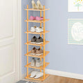 7-Tier Shoe Rack for Closet, Shoes Organizer Free Standing Shelf Entryway and Closet Hallway, Small Space Stackable Bamboo Multifunctional Racks Shoe Storage