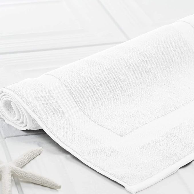 DAN RIVER Classic Bath Mat - White, 100% Ring Spun Cotton, Pack of 2, 21x34 inches, 800 GSM, Non-Slip, Absorbent, Quick Drying, Machine Washable Bathroom Floor Mats for Shower, Kitchen & Bath