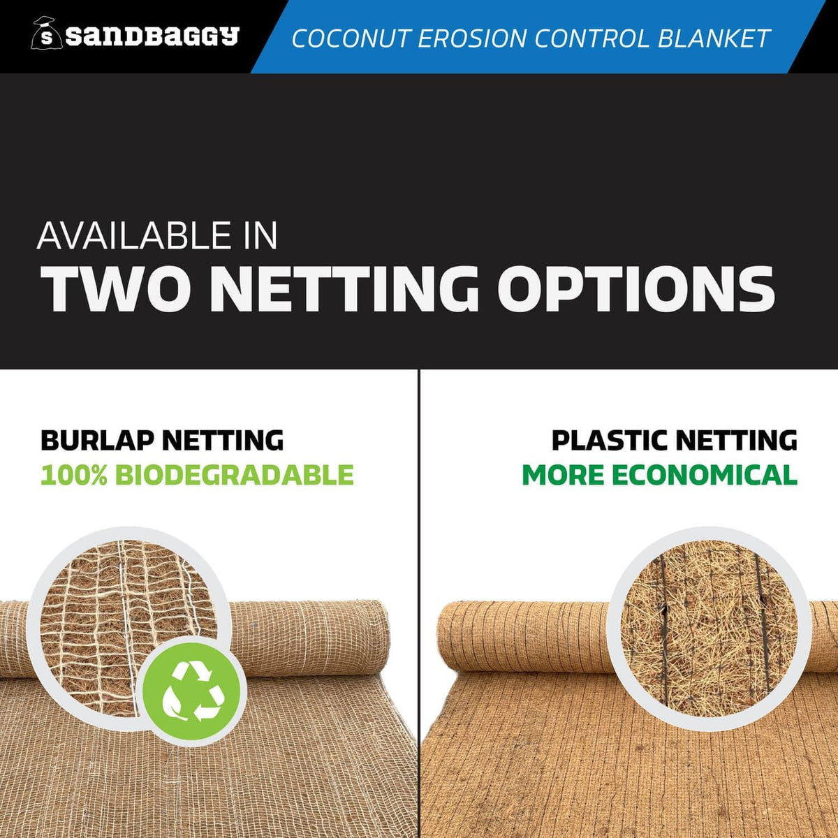 Sandbaggy Coconut Erosion Control Blanket – 3.75 ft x 120 ft Coir Mat for Soil Retention, Slope Stabilization, Plant Growth & Ground Cover–Ideal for Hillsides & DOT Projects - 50 Rolls (22,500 sq ft)