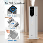 10L/2.6Gal Smart Humidifiers for Bedroom Large Room, Last 100 Hours humidifiers, Cover up to 600ft², Easy Top Fill,Auto Mode 3 Mist Modes, Quiet 30dB humidifier for Bedroom, Office, Baby, White