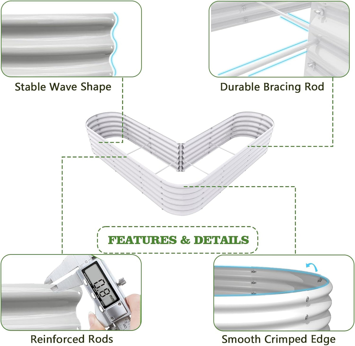 A ANLEOLIFE 3-Pack 12X3X1.5ft & 81x81x18 in Deep Root Galvanized Raised Garden Beds Outdoor for Planting Vegetables Flowers Herb, Antique White