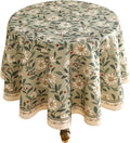 ISAENNE Designer Green Linen Small Round Tablecloth,Floral French Country Indoor Table Cloth,Stain Resistant Home Decor Tablecloths for Dining Kitchen Thanksgiving Party,Diameter 55"-Brune