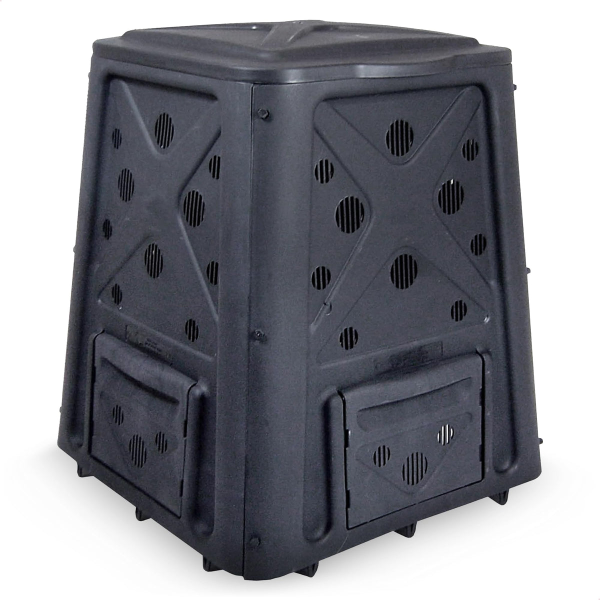 Redmon Outdoor Compost Bin with Lift Off Lid, 4-Door Access & Vent Holes, 65 Gallon, Black - Composting Bin Container for Kitchen Food Waste Recycling