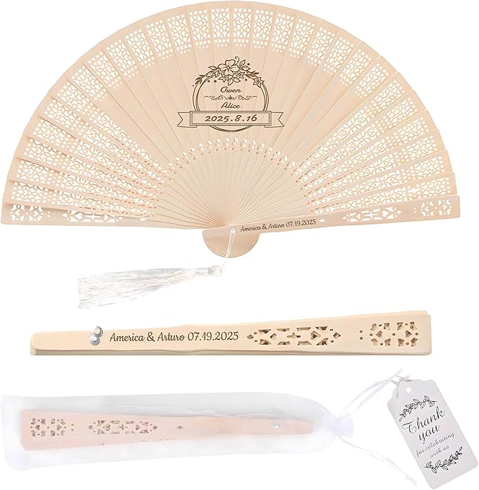 10 PCS Custom Fans Personalized Folding Fans for Line Dancing Wooden Hand Fan Wedding Favors Bulk Fans for Guests Party Event Use (Style04)